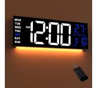 Mee 2ou Reloj Digital Pared Grande 16.5" con Luz Nocturna, Auto Dimming, 2 Alarmas, 8 Colores RGB, Temperatura, Control Remoto, 12/24H, para Escritorio y Pared