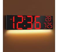 Mee 2ou Reloj Digital Pared Grande 30" con Luz Nocturna, Atenuación Automática, Doble Alarma, Pantalla Blanca/Roja/Azul, Temperatura, Control Remoto, Formato 12/24H, Temporizador