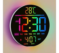 Mee 2ou Reloj Digital Pared, Reloj Led De 25 cm/10", 12 Colores RGB, Brillo Auto, Temperatura, Fecha Y Día, Auto DST, Luz Nocturna, Sin Tic-Tac, Reloj De Pared Eléctrico Moderno Para Dormitorio, Salón