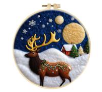 Meecaa Kit de fieltro de aguja para principiantes, árbol de Navidad de copo de nieve de alce, incluye suministros de fieltro de lana, aros de bordado, hermosa pintura de lana y herramientas de fieltro