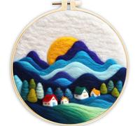 Meecaa Kit de fieltro de aguja para principiantes, casa de paisaje, incluye suministros de fieltro de lana, aros de bordado, hermosa pintura de lana y herramientas de fieltro de aguja (paisaje)
