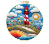 Meecaa Kit de fieltro de aguja para principiantes, incluye suministros de fieltro de lana, aros de bordado, hermosa pintura de lana y herramientas de fieltro de aguja (faro)