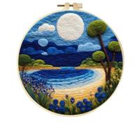 Meecaa Kit de fieltro de aguja para principiantes, paisaje del sol del lago, incluye suministros de fieltro de lana, aros de bordado, hermosa pintura de lana y herramientas de fieltro de aguja (lago)