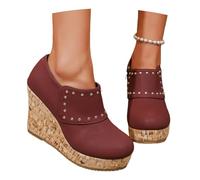 MEECHI 2026 Botines De Primavera con Remaches Botines De Ocio for Mujer De Cuero PU Botas Cortas con Plataforma Y Cremallera Zapatos De Tobillo Estilo Británico Vintage con Tacón De Cuña(Red,43 EU)