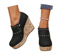 MEECHI 2026 Botines De Primavera con Remaches Botines De Ocio for Mujer De Cuero PU Botas Cortas con Plataforma Y Cremallera Zapatos De Tobillo Estilo Británico Vintage con Tacón De Cuña(Black,39 EU)