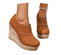 MEECHI 2026 Botines De Primavera con Remaches Botines De Ocio for Mujer De Cuero PU Botas Cortas con Plataforma Y Cremallera Zapatos De Tobillo Estilo Británico Vintage con Tacón De Cuña(Brown,42 EU)