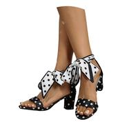 MEECHI 2026 Sandalias De Novia con Tacón Grueso Sandalias De Mujer con Cordones Y Estampado De Lunares Elegantes Tacones Altos con Punta Abierta,Zapatos De Noche De Verano for Bodas(Black,36 EU)