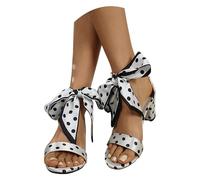 MEECHI 2026 Sandalias De Novia con Tacón Grueso Sandalias De Mujer con Cordones Y Estampado De Lunares Elegantes Tacones Altos con Punta Abierta,Zapatos De Noche De Verano for Bodas(White,37 EU)