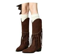 MEECHI Botas Altas De Mujer con Punta Puntiaguda Boots Vaqueras Western con Flecos Botas De Ante con Tacón Cuadrado Boots De Montar Cálidas Zapatos Sin Cordones De Tubo Ancho(Brown,42 EU)