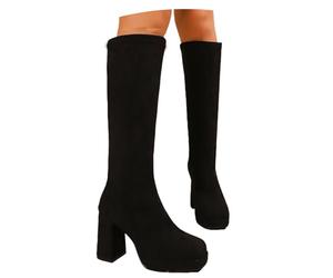 MEECHI Botas Altas De Plataforma con Tacón Ancho Boots Altas De Ante For Mujer Botas Altas Elásticas con Puntera Cuadrada Zapatos Vintage Sin Cordones For El Invierno(38 EU)