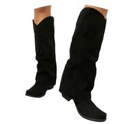 MEECHI Botas Altas De Tacón con Punta Afilada for Mujer Boots Vaqueras Estilo Western Retro Botas De Montar De Ante con Tubo Ancho Zapatos Casuales Sin Cordones for Mujer(Black,38 EU)