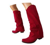 MEECHI Botas Altas De Tacón con Punta Afilada for Mujer Boots Vaqueras Estilo Western Retro Botas De Montar De Ante con Tubo Ancho Zapatos Casuales Sin Cordones for Mujer(Red,42 EU)