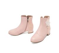 MEECHI Botas Bonitos con Flores Botines De Mujer con Patchwork Bordado Botas Cortas De Tacón De Cuero PU Botines Cálidos con Forro De Felpa Y Cremallera Zapatos De Tobillo For Estudiantes(Pink,36 EU)