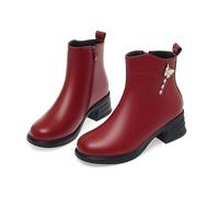 MEECHI Botas Chelsea Botines De Cuero De PU for Mujer con Hebilla De Mariposa,Botines Cálidos con Forro De Felpa Y Cremallera Botas De Nieve Impermeables De Invierno, Zapatos De Algodón(Red,40 EU)