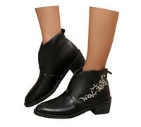 MEECHI Botas Chelsea Elegantes For Mujer Botines con Tacón En Punta Botas Cortas Vintage con Bordado Floral Botines Sin Cordones De Cuero PU Zapatos De Tobillo Informales For Primavera(38 EU)