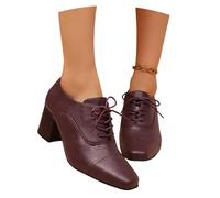 MEECHI Botas con Cordones De Estilo Británico Zapatos De Salón for Mujer De Primavera 2026 Botines De Cuero PU con Punta Cuadrada Botines con Tacón Bloque Zapatos De Tobillo for Oficina(Red,37 EU)
