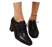 MEECHI Botas con Cordones De Estilo Británico Zapatos De Salón for Mujer De Primavera 2026 Botines De Cuero PU con Punta Cuadrada Botines con Tacón Bloque Zapatos De Tobillo for Oficina(Black,40 EU)