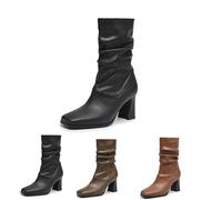 MEECHI Botas Cortas con Tacón De Bloque 2025 Botines Chelsea De Punta Cuadrada For Mujer Tacones Altos De 8 Cm Botines Elegantes con Cremallera Lateral Zapatos De Tobillo De Cuero De PU(Black,37 EU)