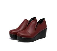 MEECHI Botas Cortas Sin Cordones for Mujer, Botines De Primavera 2026 Botines De Plataforma con Tacón De Cuña Botas De Cuero De PU De Gran Tamaño Tacones Altos Elegantes for Mamá(Red,37 EU)