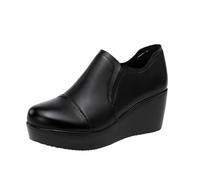 MEECHI Botas Cortas Sin Cordones for Mujer, Botines De Primavera 2026 Botines De Plataforma con Tacón De Cuña Botas De Cuero De PU De Gran Tamaño Tacones Altos Elegantes for Mamá(Black,37 EU)