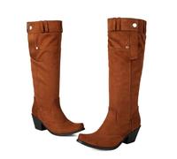 MEECHI Botas De Montar De Ante For Mujer Botas Vaqueras Western Retro con Tacón Ancho Casuales Zapatos Sin Cordones De Punta Afilada For Campo/rodeos(Brown,35 EU)