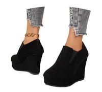 MEECHI Botas De Ocio Botines De Mujer con Plataforma Y Tacón Cuña Botas De Transición De Ante De Primavera Botines Vintage Sin Cordones Zapatos De Tobillo De Stilo Británico(Black,41 EU)