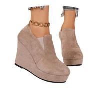 MEECHI Botas De Ocio Botines De Mujer con Plataforma Y Tacón Cuña Botas De Transición De Ante De Primavera Botines Vintage Sin Cordones Zapatos De Tobillo De Stilo Británico(Beige,37 EU)