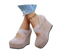 MEECHI Botas De Transición De Primavera 2026 for Mujer Botines De Plataforma con Tacón De Cuña Botines Vintage De Ante con Banda Elástica Zapatos De Tobillo De Talla Grande(Beige,42 EU)