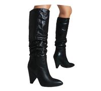 MEECHI Botas hasta La Rodilla con Tacón Alto For Mujer Botas Sexys De Caña Larga con Punta Afilada Y Plisadas Tacones Altos Elegantes Zapatos Elásticos Sin Cordones For Fiestas(Black,35 EU)