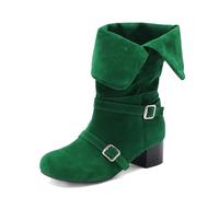 MEECHI Botas Retro De Punta Redonda Botines De Ante for Mujer Botas Cortas De Moda con Doble Hebilla Botines Impermeables con Tacón Cuadrado Zapatos De Tobillo for Fiestas(Green,38 EU)