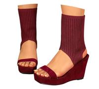 MEECHI Botas Sandalias con Plataforma Y Cuña for Mujer Sandalias Peep Toe De Ante Retro Tacones Altos Sin Cordones De Verano 2026,Zapatos De Oficina con Punta Cuadrada, 10 Cm(Red,39 EU)