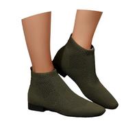 MEECHI Botas Sin Cordones Botines De Malla Elástica for Mujer Botas Cortas Ligeros Y Transpirables for Verano Botines De Punta Afilada con Tacón Bajo Zapatos Casuales for Caminar(Green,42 EU)