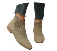 MEECHI Botas Sin Cordones Botines De Malla Elástica for Mujer Botas Cortas Ligeros Y Transpirables for Verano Botines De Punta Afilada con Tacón Bajo Zapatos Casuales for Caminar(Brown,36 EU)