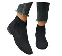 MEECHI Botas Sin Cordones Botines De Malla Elástica for Mujer Botas Cortas Ligeros Y Transpirables for Verano Botines De Punta Afilada con Tacón Bajo Zapatos Casuales for Caminar(Black,39 EU)