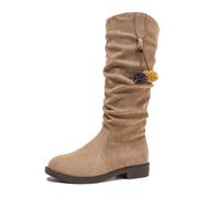 MEECHI Botas Sin Cordones De Caña Larga con Tacones Bajos Botas Vaqueras Western Retro for Mujer Zapatos De Transición De Ante De Primavera 2026 for Country Y Rodeos(Beige,41 EU)