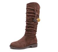 MEECHI Botas Sin Cordones De Caña Larga con Tacones Bajos Botas Vaqueras Western Retro for Mujer Zapatos De Transición De Ante De Primavera 2026 for Country Y Rodeos(Brown,41 EU)