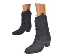 MEECHI Botas Vaqueras Western Botines De Tacón De Mezclilla Vintage For Mujer Ankle Boots Casuales For Primavera Y Otoño Zapatos De Tobillo Sin Cordones For Trabajo, Campo Y Los Rodeos(Black,36 EU)