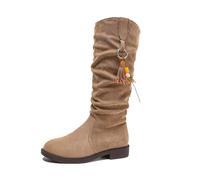 MEECHI Botas Vaqueras Western con Flecos Boots De Caña Alta For Mujer con Tacón Ancho Botas De Montar Retro De Ante Boots De Entretiempo Zapatos Sin Cordones De Talla Grande 43EU(Beige,36 EU)