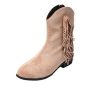 MEECHI Botas Vaqueras Western Retro Botines con Flecos For Mujer Botines De Ante con Cremallera Botas De Tacón Cuadrado Zapatos De Tobillo Casuales For Rodeos(Beige,40 EU)
