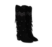 MEECHI Botas Vaqueras Western Retro con Flecos Boots De Tacón con Punta Afilada For Mujer Zapatos Sin Cordones De Ante Cálidos For Otoño E Invierno Botas De Montar Informales For Rodeo(Black,40 EU)