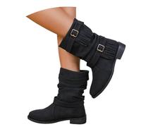 MEECHI Botines Casuales Sin Cordones Botines Vintage con Flecos for Mujer Botas Cortas De Cuero PU De Primavera con Hebilla Zapatos De Tobillo Estilo Británico for Mujer, Tallas Grandes(Black,39 EU)