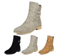 MEECHI Botines con Hebilla Botas Chelsea Cortas for Mujer Botines Vintage De Ante Ankle Boots Cálidos De Otoño-Invierno 2025 Zapatos Casuales Sin Cordones con Tacón Bajo(Gray,38 EU)