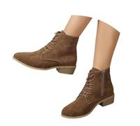 MEECHI Botines con Punta En Punta Botas Cortas con Cordones De Mujer Ankle Boots De Ante con Tacón Bloque Booties Otoño Invierno con Cremallera Lateral Zapatos Tobilleros Talla Grande(Brown,40 EU)