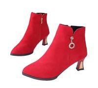 MEECHI Botines con Tacón Tacones Altos Sexys For Mujer Botines Brillantes con Hebilla De Strass Botas Cortas con Forro De Felpa Cálido, Zapatos De Ante Otoño/Invierno For Otoño/Invierno(Red,37 EU)