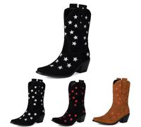 MEECHI Botines De Ante 2025 Botas Vaqueras Western For Mujer con Bordado Botines Retro De Tacón Cuadrado Zapatos Casuales Sin Cordones De Tubo Ancho For Primavera/otoño/Invierno(White,38 EU)