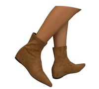 MEECHI Botines De Ante for Mujer Botas Cortas De Punta Puntiaguda De Moda Botines Retro con Tacón De Cuña Ankle Boots De Otoño-Invierno Zapatos Elegantes Sin Cordones for Trabajo, Fiesta(Brown,36 EU)