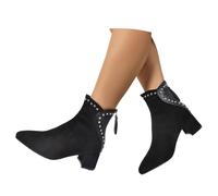 MEECHI Botines De Mujer con Leopardo Elegantes Botas Chelsea Cortas con Tacón Ancho Boots Vintage De Ante Botines De Punta con Remaches Zapatos De Tobillo Estilo Británico con Cremallera(Black,36 EU)