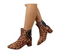 MEECHI Botines De Mujer con Leopardo Elegantes Botas Chelsea Cortas con Tacón Ancho Boots Vintage De Ante Botines De Punta con Remaches Zapatos De Tobillo Estilo Británico con Cremallera(Brown,39 EU)