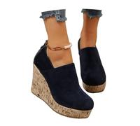 MEECHI Botines De Ocio Botines De Plataforma con Cuña for Mujer Botas Cortas De Primavera 2026 con Cremallera,Zapatos De Tobillo De Estilo Británico Tacones Altos De Ante Vintage(Blue,41 EU)