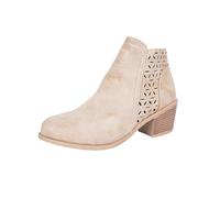 MEECHI Botines De Ocio con Tacón Botines Retro con Aberturas For Mujer Botas Cortas De Primavera De Cuero PU con Cremallera Zapatos De Tobillo De Talla Grande De Estilo Británico(Beige,38 EU)